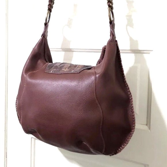 NEW Carlos Falchi CHI Brown 100% Leather Snake Skin Crescent Shoulder Bag Purse - Picture 9 of 13